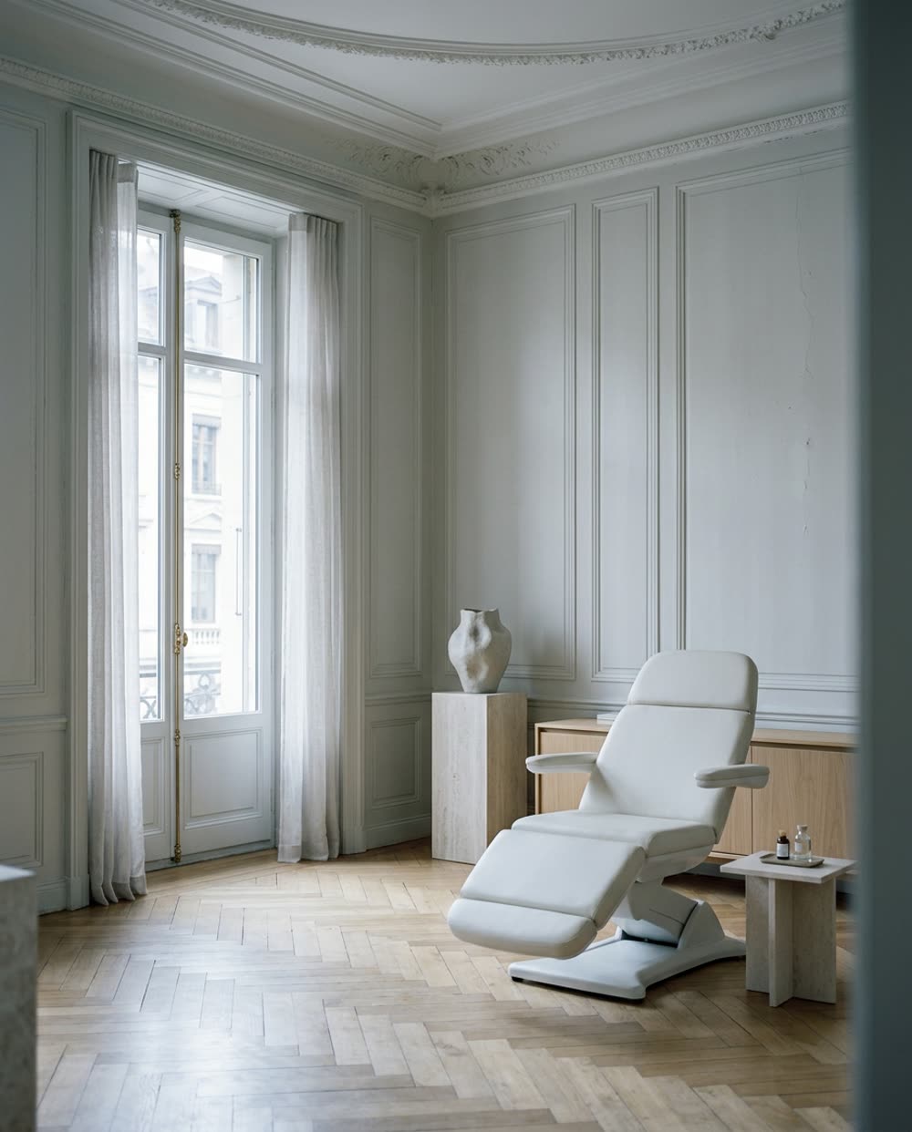 Salle de consultation lumineuse dans un immeuble ancien de Genève